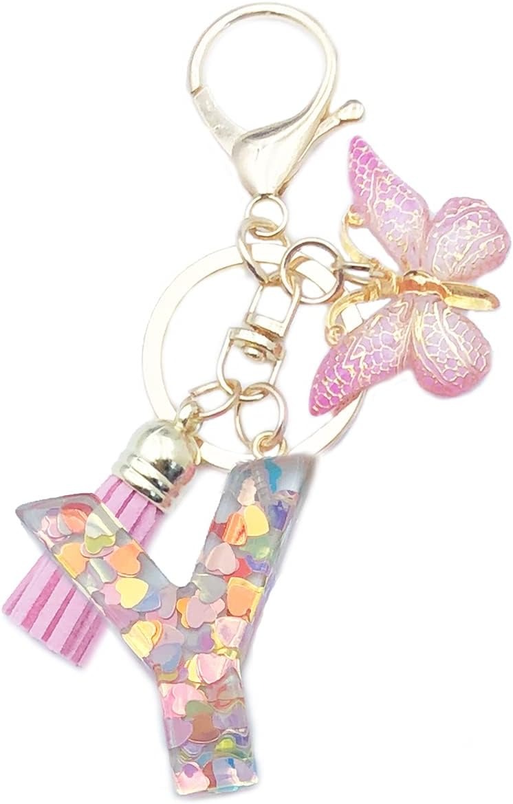 Keychain with letter 'Y' and butterfly charm